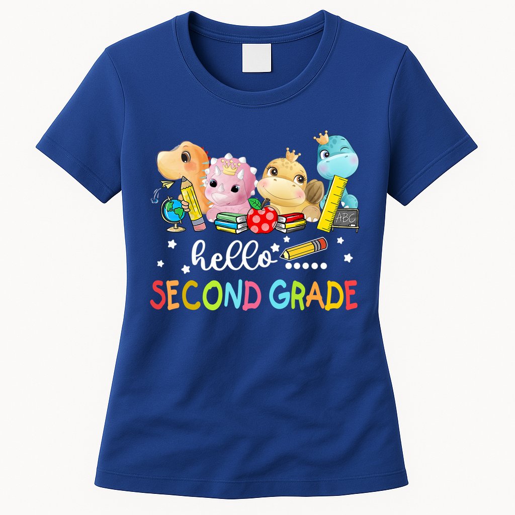 Hello Second Grade Crew Dinosaur First Day Teacher Gift Womens T-Shirt