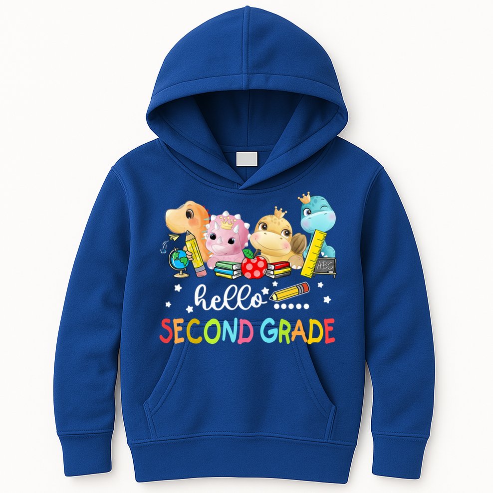 Hello Second Grade Crew Dinosaur First Day Teacher Gift Kids Hoodie