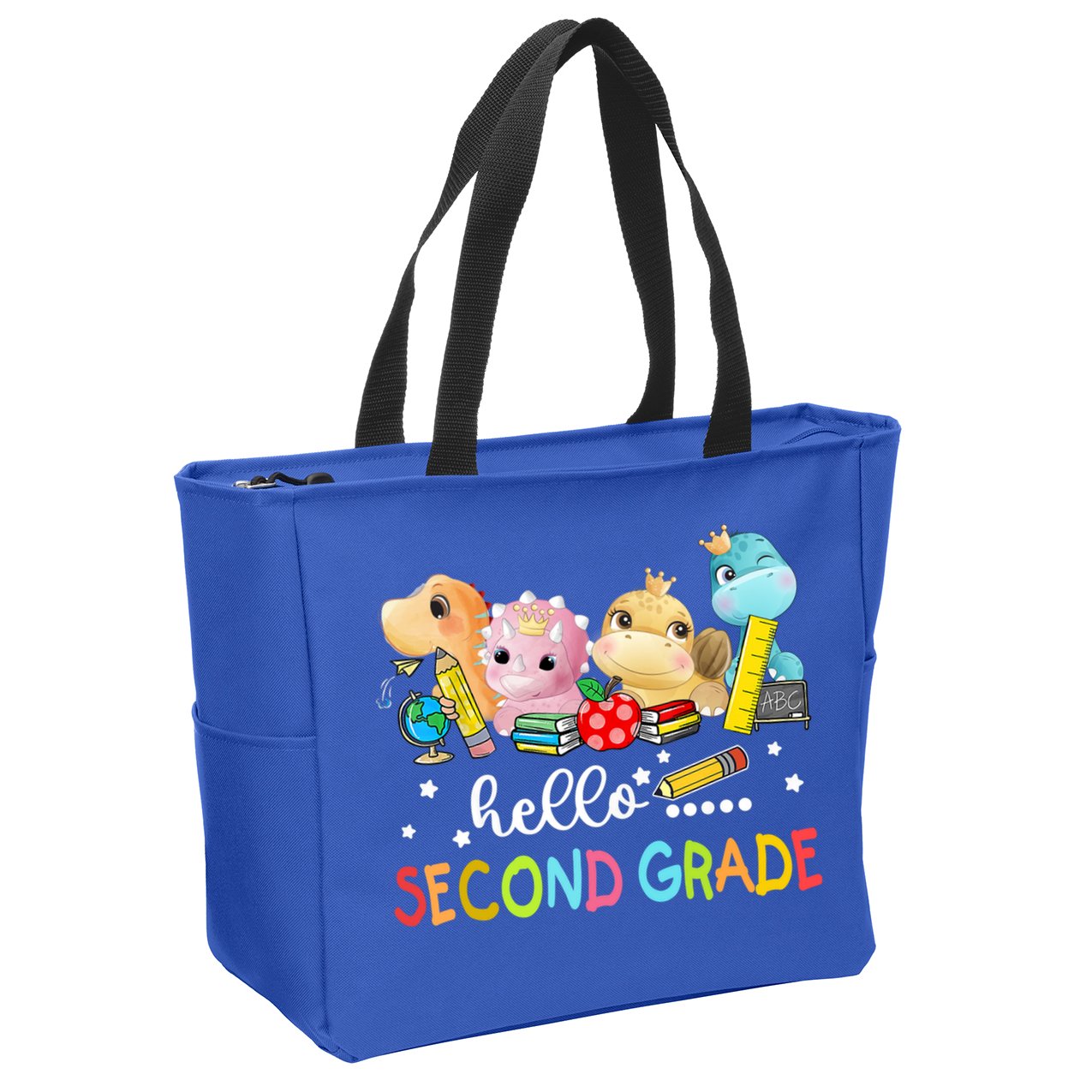 Hello Second Grade Crew Dinosaur First Day Teacher Gift Zip Tote Bag