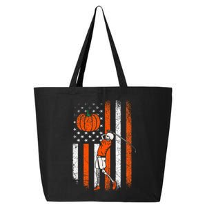 Halloween Skeleton Golf Player Fan Pumpkin American US Flag 25L Jumbo Tote