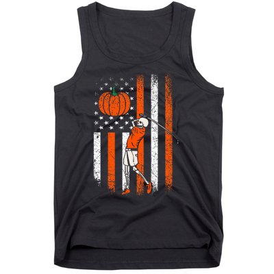 Halloween Skeleton Golf Player Fan Pumpkin American US Flag Tank Top