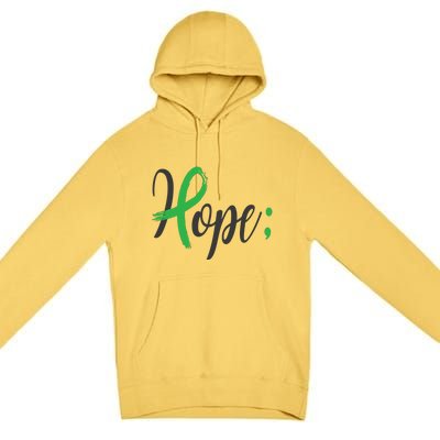 Hope Semicolon Green Ribbon Mental Health Awareness Premium Pullover Hoodie