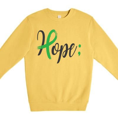 Hope Semicolon Green Ribbon Mental Health Awareness Premium Crewneck Sweatshirt