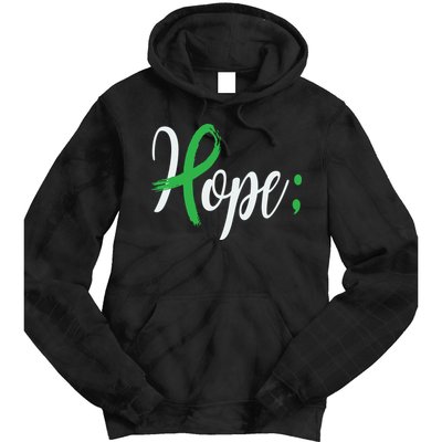 Hope Semicolon Green Ribbon Mental Health Awareness Tie Dye Hoodie