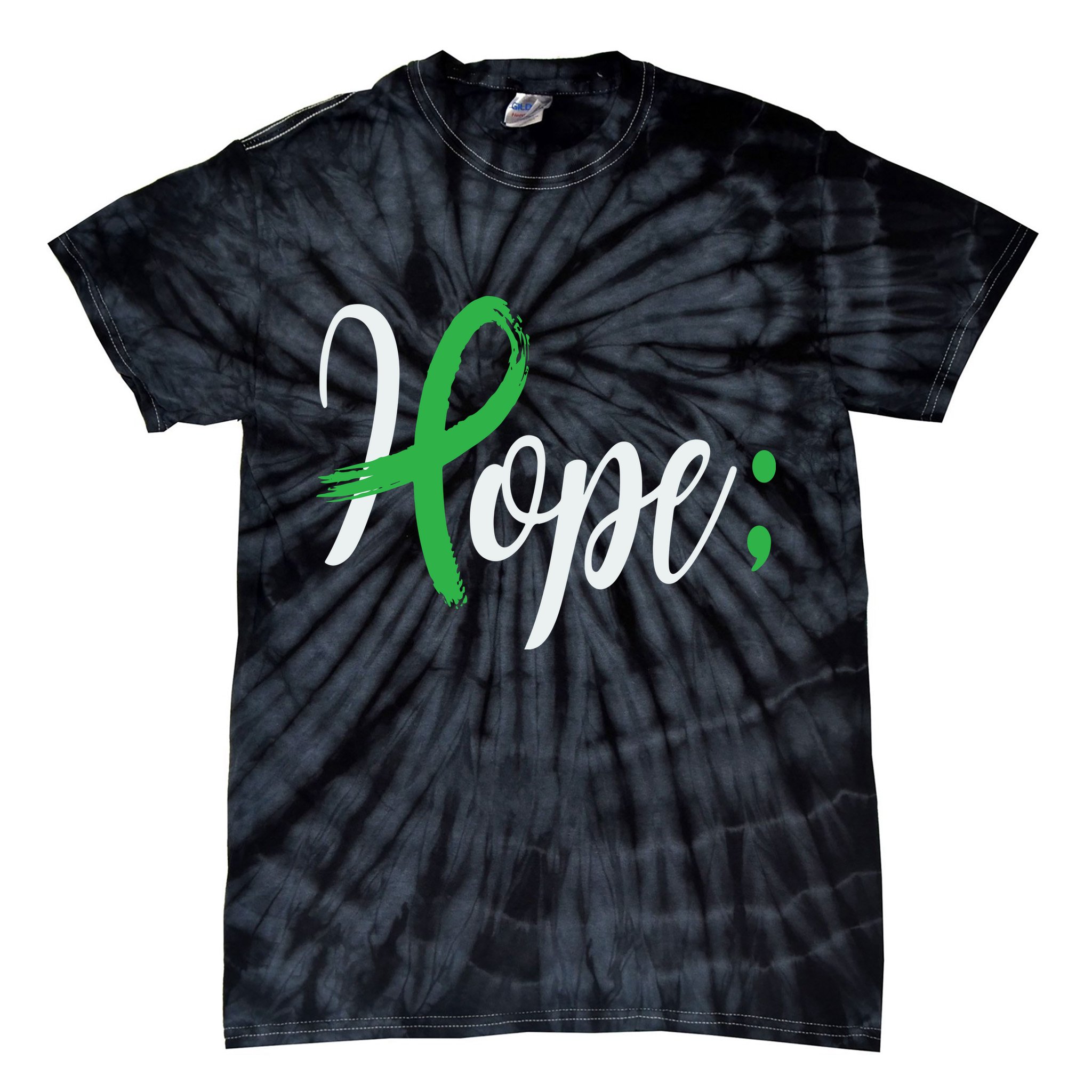 Hope Semicolon Green Ribbon Mental Health Awareness Tie-Dye T-Shirt