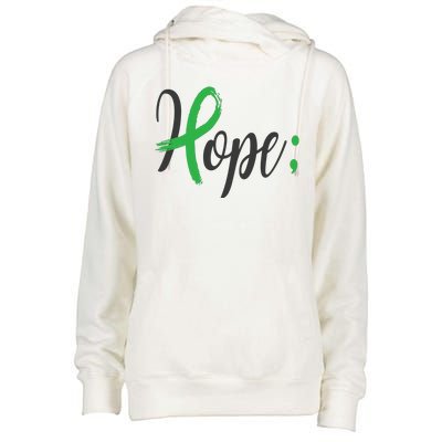 Hope Semicolon Green Ribbon Mental Health Awareness Womens Funnel Neck Pullover Hood