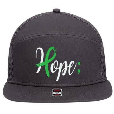 Hope Semicolon Green Ribbon Mental Health Awareness 7 Panel Mesh Trucker Snapback Hat