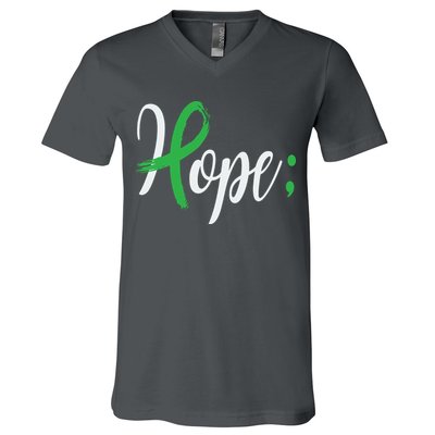 Hope Semicolon Green Ribbon Mental Health Awareness V-Neck T-Shirt