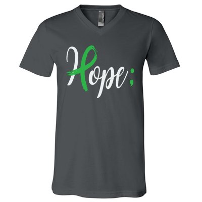 Hope Semicolon Green Ribbon Mental Health Awareness V-Neck T-Shirt