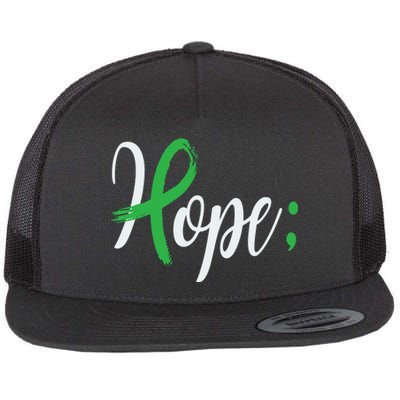 Hope Semicolon Green Ribbon Mental Health Awareness Flat Bill Trucker Hat