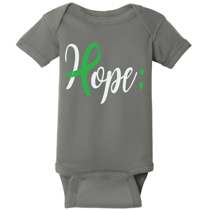 Hope Semicolon Green Ribbon Mental Health Awareness Baby Bodysuit