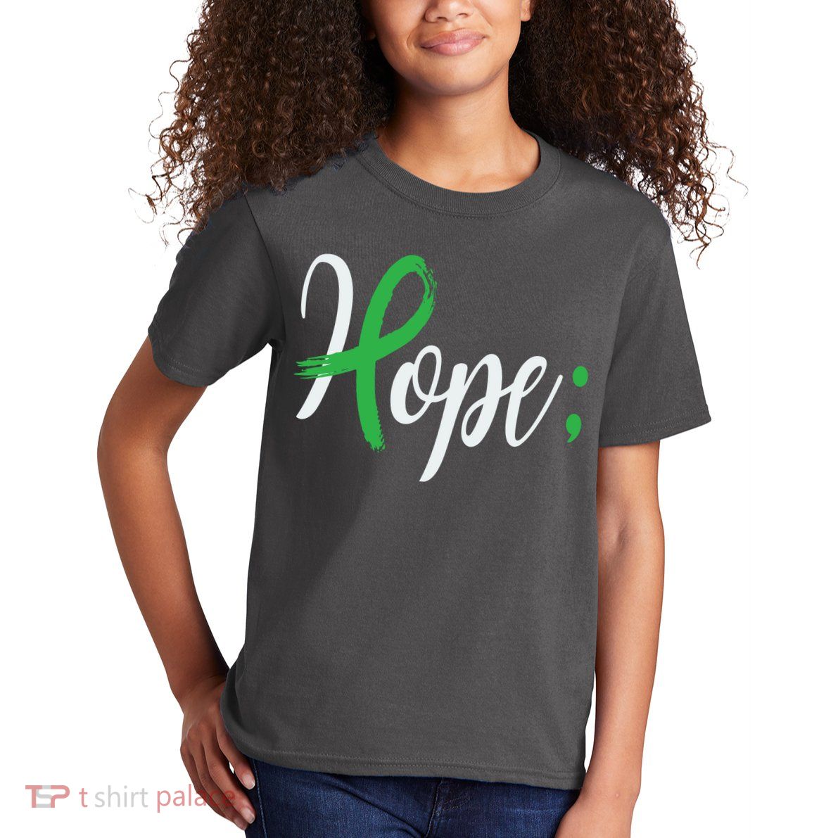 Hope Semicolon Green Ribbon Mental Health Awareness Kids T-Shirt