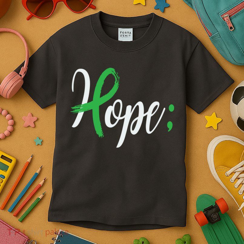 Hope Semicolon Green Ribbon Mental Health Awareness Kids T-Shirt