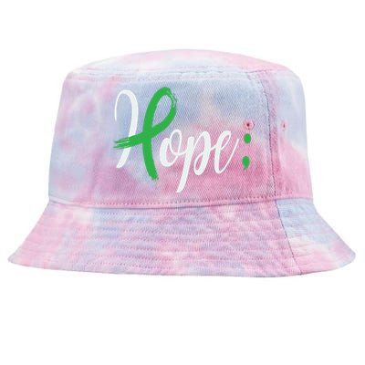 Hope Semicolon Green Ribbon Mental Health Awareness Tie-Dyed Bucket Hat