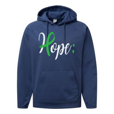 Hope Semicolon Green Ribbon Mental Health Awareness Performance Fleece Hoodie