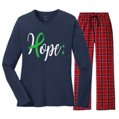 Hope Semicolon Green Ribbon Mental Health Awareness Women's Long Sleeve Flannel Pajama Set 