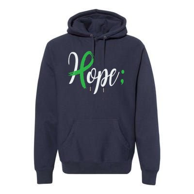 Hope Semicolon Green Ribbon Mental Health Awareness Premium Hoodie