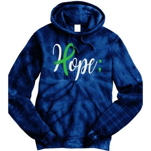 Hope Semicolon Green Ribbon Mental Health Awareness Tie Dye Hoodie