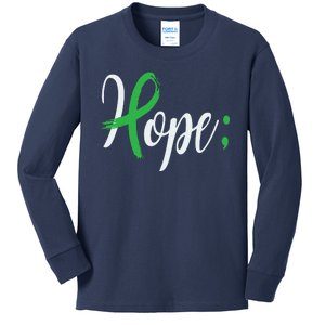 Hope Semicolon Green Ribbon Mental Health Awareness Kids Long Sleeve Shirt