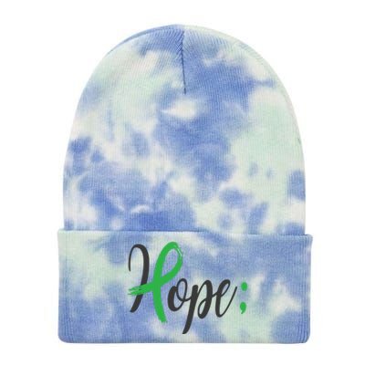 Hope Semicolon Green Ribbon Mental Health Awareness Tie Dye 12in Knit Beanie