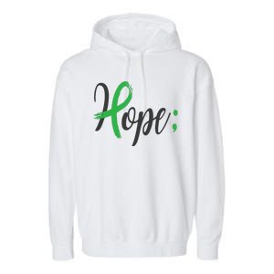 Hope Semicolon Green Ribbon Mental Health Awareness Garment-Dyed Fleece Hoodie