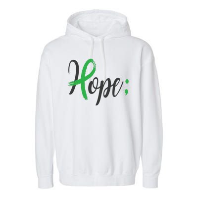 Hope Semicolon Green Ribbon Mental Health Awareness Garment-Dyed Fleece Hoodie