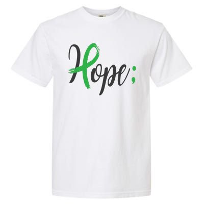 Hope Semicolon Green Ribbon Mental Health Awareness Garment-Dyed Heavyweight T-Shirt