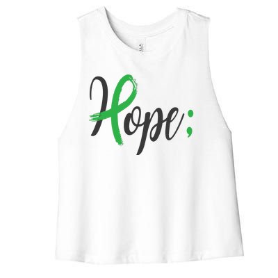 Hope Semicolon Green Ribbon Mental Health Awareness Women's Racerback Cropped Tank