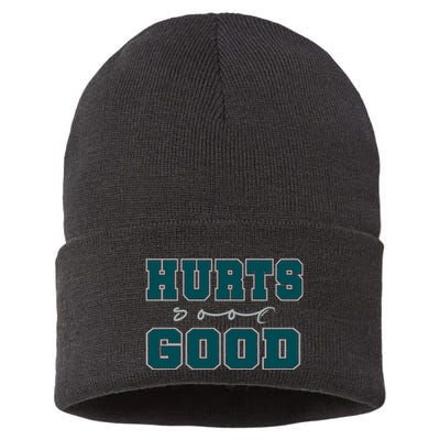 Hurts So Good Funny Meme Saying Graphic Apparel For Family Sustainable Knit Beanie