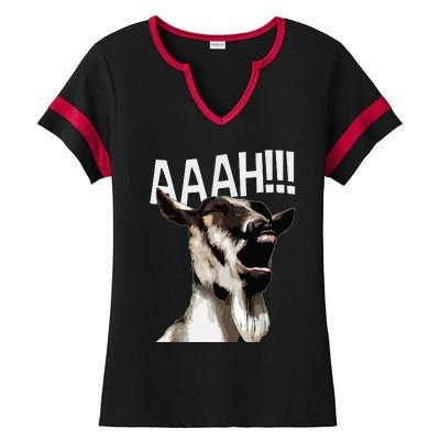 Halloween Screaming Goat AAAH Funny Crazy Goat Ladies Halftime Notch Neck Tee