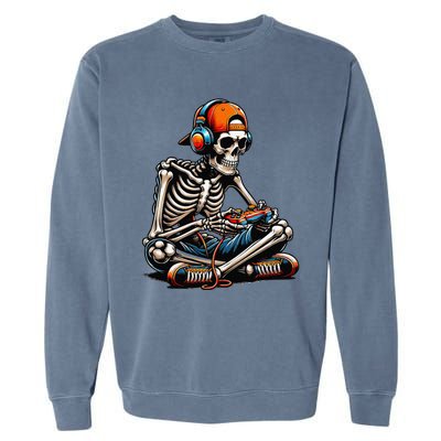 Halloween Skeleton Gamer Video Gaming Garment-Dyed Sweatshirt