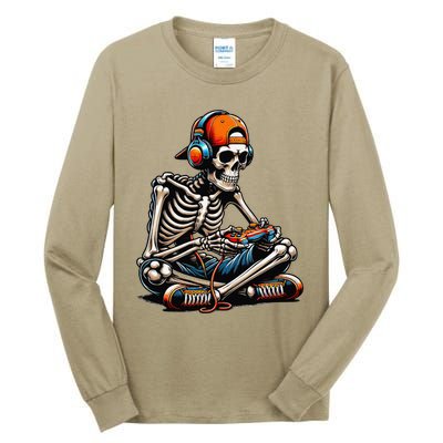 Halloween Skeleton Gamer Video Gaming Tall Long Sleeve T-Shirt