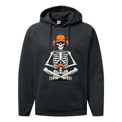 Halloween Skeleton Gamer Video Gaming Performance Fleece Hoodie