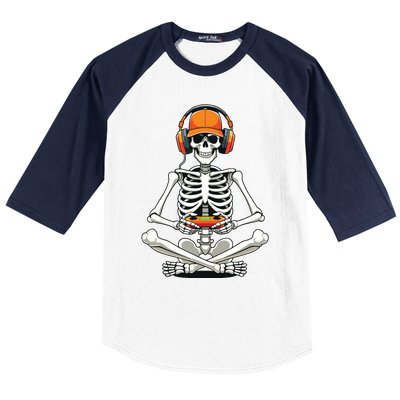 Halloween Skeleton Gamer Video Gaming Baseball Sleeve Shirt