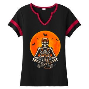 Halloween Skeleton Gamer Video Gaming Ns Gift Ladies Halftime Notch Neck Tee