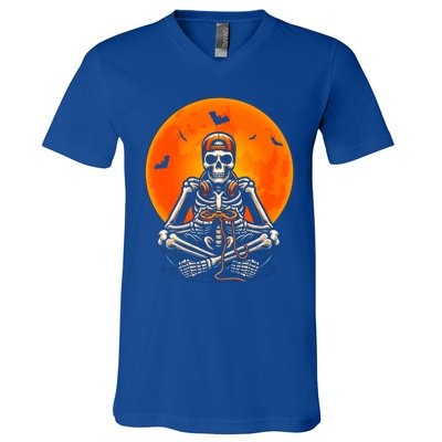 Halloween Skeleton Gamer Video Gaming Ns Gift V-Neck T-Shirt