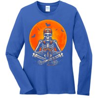 Halloween Skeleton Gamer Video Gaming Ns Gift Ladies Long Sleeve Shirt