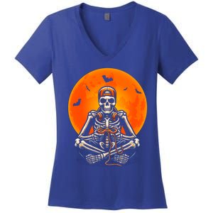 Halloween Skeleton Gamer Video Gaming Ns Gift Women's V-Neck T-Shirt