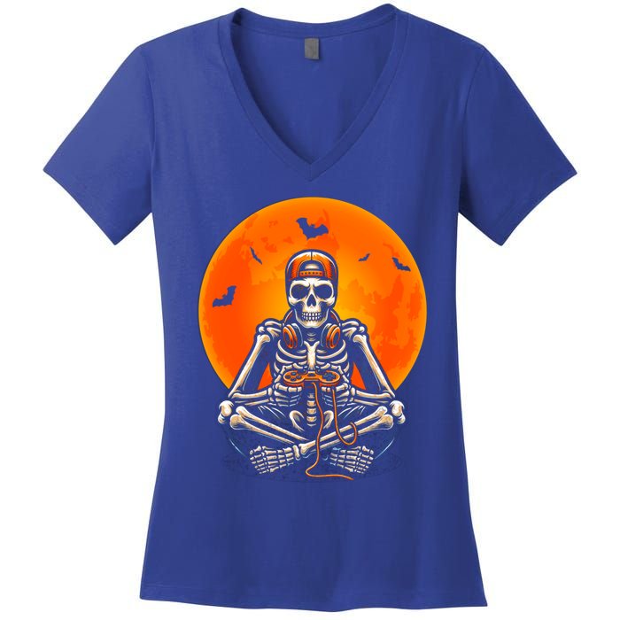 Halloween Skeleton Gamer Video Gaming Ns Gift Women's V-Neck T-Shirt