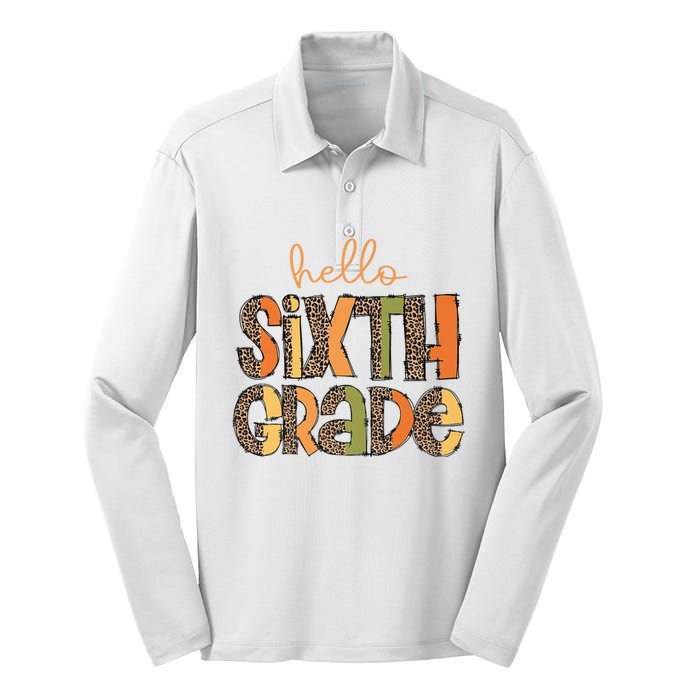 Hello Sixth Grade Funny Girl Back To School Silk Touch Performance Long Sleeve Polo