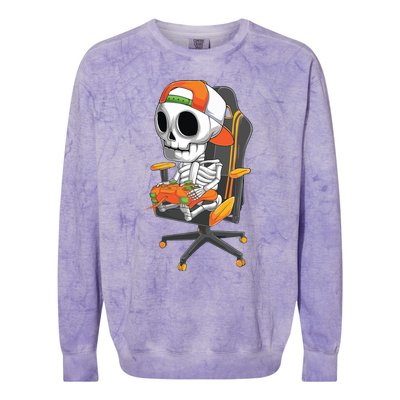 Halloween Skeleton Gamer Video Gaming Teens Colorblast Crewneck Sweatshirt