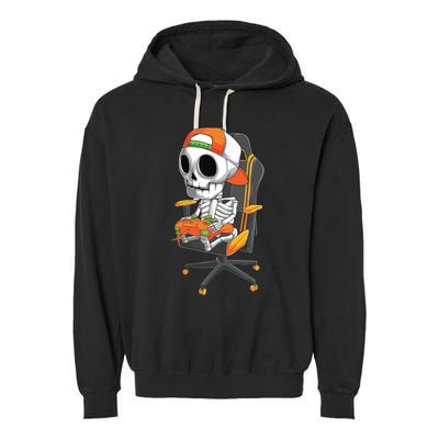 Halloween Skeleton Gamer Video Gaming Teens Garment-Dyed Fleece Hoodie