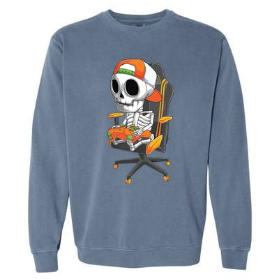 Halloween Skeleton Gamer Video Gaming Teens Garment-Dyed Sweatshirt