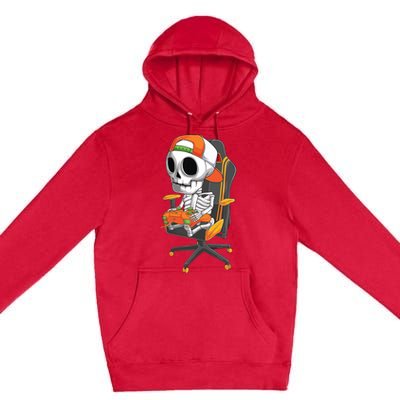 Halloween Skeleton Gamer Video Gaming Teens Premium Pullover Hoodie