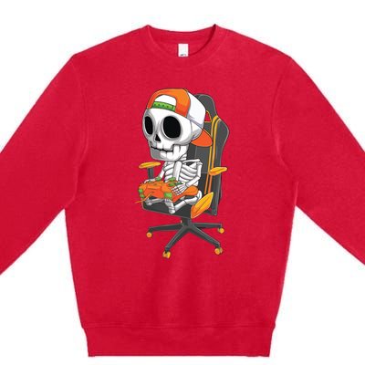 Halloween Skeleton Gamer Video Gaming Teens Premium Crewneck Sweatshirt