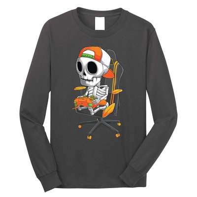 Halloween Skeleton Gamer Video Gaming Teens Long Sleeve Shirt