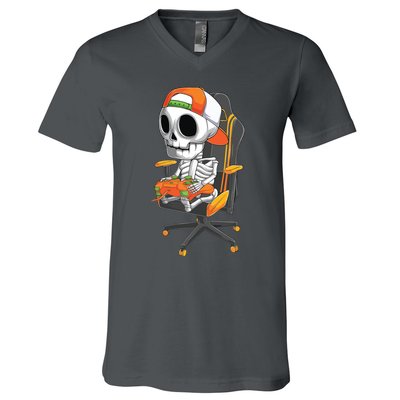 Halloween Skeleton Gamer Video Gaming Teens V-Neck T-Shirt