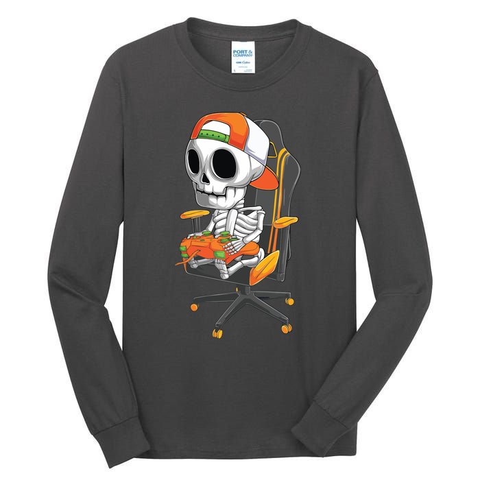 Halloween Skeleton Gamer Video Gaming Teens Tall Long Sleeve T-Shirt