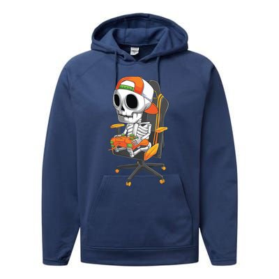 Halloween Skeleton Gamer Video Gaming Teens Performance Fleece Hoodie