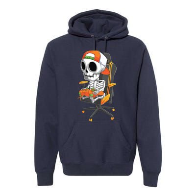 Halloween Skeleton Gamer Video Gaming Teens Premium Hoodie